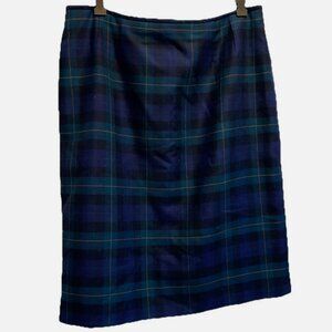 Kasper Wool Plaid Skirt Black Green Navy & Green Size 16 Blackwatch mtg
